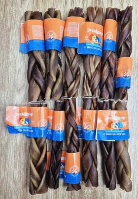 J6bcs01d Jack&pup Set Of 12 6in Braided Beef Collagen Chew Sticks For Dogs By