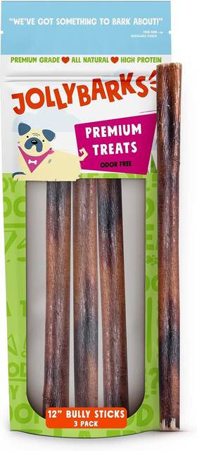 Jolly Barks 445022538538 12 Inch Bully Sticks For Large Dogs Odor Free Pizzle D