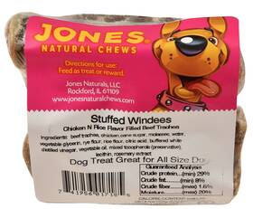 01718 Jones Natural Chews Stuffed Windees Chick N Rice Flavor Filled Beef Trachea 2 Pack 4gbv