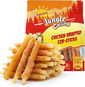 Jungle Calling 313025120128 Rawhide Free Dog Treats Chicken Wrapped Cod Sticks For Dogs Eas