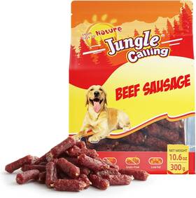 Jungle Calling 744110093162 Beef Sausage Dog Treats Slow Roasted Jerky Training Tre