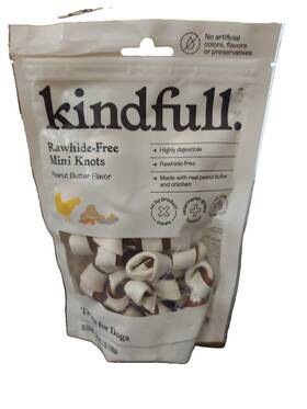 Treas20 Kindfull 085239361405 Kind Full Rawhide Free Mini Knots Peanut Butter Flavor Dog Count 7 Oz