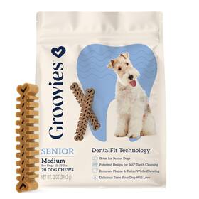 Grv68145-kw Koowill Inc. Groovies Senior Dog Dental Chews 12oz Medium 20ct