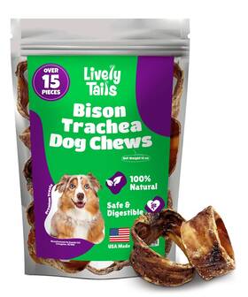 Lively Tails 065008660194 Trachea Dog Chews 15-pack 100% Bison Treats Natural Glucosamine And Chond