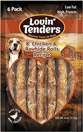 011045 Lovin Tenders 1-pack 8 Inch Chicken And Rawhide Rolls Dog Treat