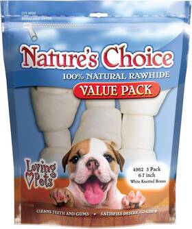 4962 Loving Pets Natures Choice - White Knotted Rawhide Bones For Dogs 6-7 Inch