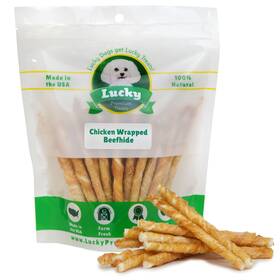 Lucky Premium Treats 711436970460 Chicken Wrapped Dog 200ct. Rawhide Chews- Healthy