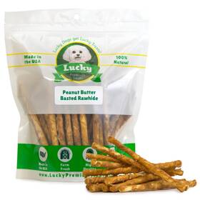 Lucky Premium Treats 711436971061 Peanut Butter Basted Rawhide All-natural And Dog Trea