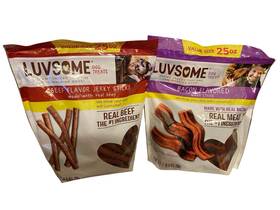 Luvsome 011110030689 Dog Treats -beef Flavor Jerky Sticks And Bacon Flavored Wavy Strips 25oz