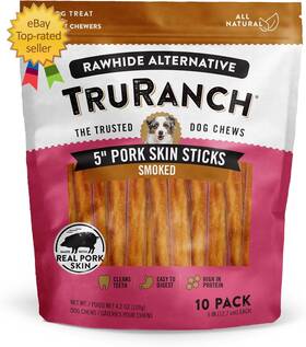 M Pet Group Corp. 445018317352 Truranch All-natural Rawhide Alternative Dog Treats 5 Inch Pork Skin Sticks Smoked