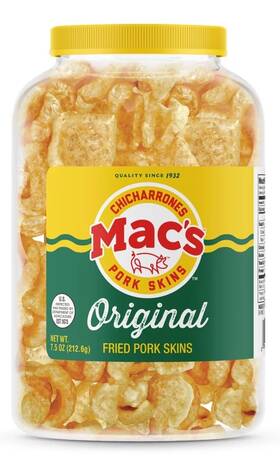 Macs 073497006879 Pork Rinds Fried Skins Original 7.5 Ounce Canister - Zero