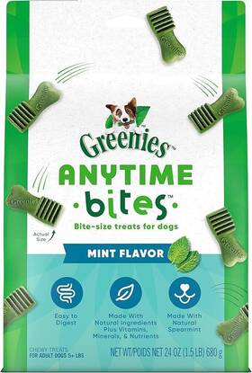 10245875 Mars Petcare Greenies Anytime Bites Dog Treats Mint Flavor 24 Oz. Bag