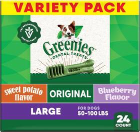 3-flavor Mars Petcare Us 313056712729 Greenies Large Dental Dog Treats Variety Pack 3 12 Oz. Pouches 24