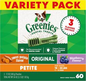 3-flavor Mars Petcare Us 445035585567 Greenies Petite Dental Dog Treats Variety Pack 3 12 Oz. Pouches 60
