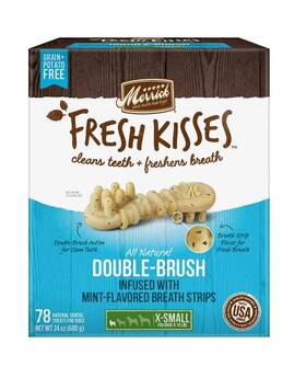 Merrick 022808660521 Fresh Kisses Double-brush Mint Breath Strips Grain Free Dental Dog Tr