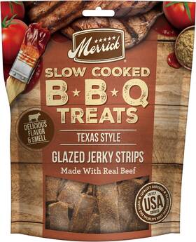 28413 Merrick Pet Care Dog Jerky Slow Cooked Bbq Beef Treats Texas Style Glazed Jer