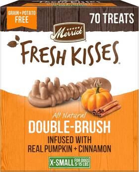 66076 Merrick Pet Care Fresh Kisses Natural Dental Chews Treats Infused With Pumpkin And Cinna