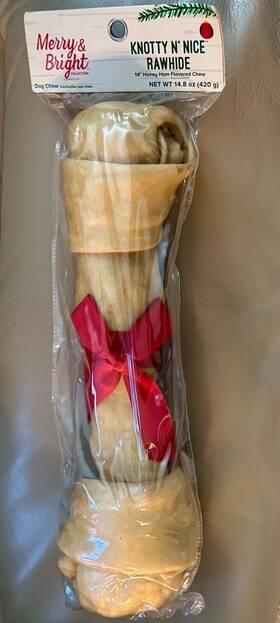 Merry And Bright Collection 737257909823 Merry&bright Knotty N Nice Hoilday 14 Inch Honey Ham Flavored Rawhide Bone Chew