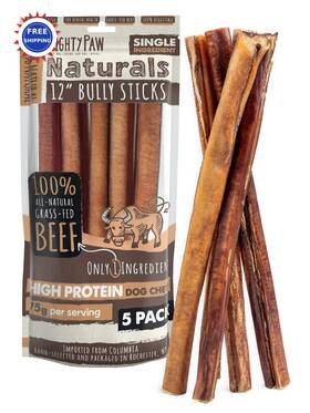 Mighty Paw 850024861237 Bully Sticks For Dogs 5 Pack Grass Fed Beef Chews Large Medium Small Pets
