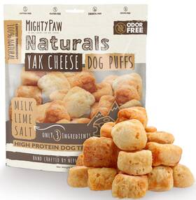 Mighty Paw 850049718417 Yak Cheese Puffs Dog Treats 12 Oz All Natural Limited Ingredient Odorless