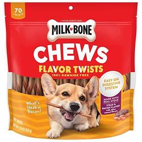 Milk-bone 079100883097 What S Steak N Bacon Flavor Twists Rawhide Free Dog Chews Bag Of 70
