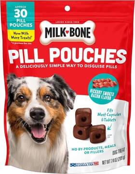 Milk-bone 313037564545 Pill Pouches Dog Treats Hickory Smoked Bacon Flavor 30 Count Bags