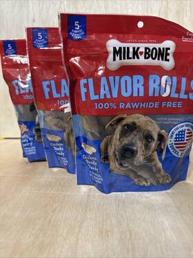7910086688 Milk-bone Lot Of 3 Flavor Rolls Chicken Doodle Dandy Dog Treats Free Rawhide1