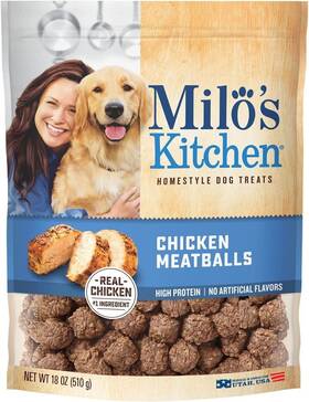 7910050890 Milos Kitchen 18oz Real Chicken Meatballs Homestyle Dog Treats