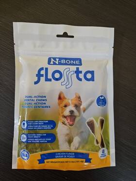 N-bone 657546802614 New/sealed Flossta Dual Action Dental Chews Chicken Flavor 6.4-oz Bag Free Ship