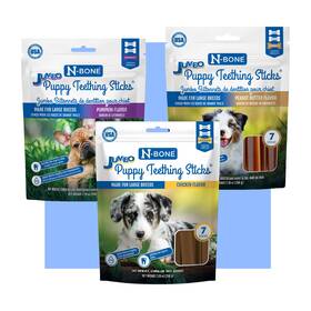 N-bone 657546803123 Puppy Teething Sticks Jumbo 7 Count Bag Variety Pack Chicken And Peanut Butter