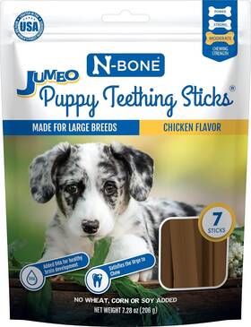 800535 N-bone Jumbo Puppy Teething Sticks Chicken Flavor Dog Treats 7.28-oz Bag