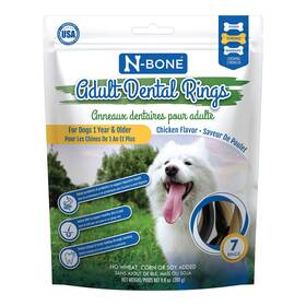 800832 N-bone Adult Dental Rings Chicken Flavor Dog Treats 7 Count 9.8-oz Bag Brown 1 Co