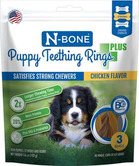 912542 N-bone Puppy Teething Rings Plus Chicken Flavor Dog Treat 3 Count Bag 3.6-oz