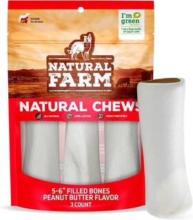 Natural Farm 313024131163 Peanut Butter Flavor Filled Dog Bones 5-6 Inch 3 Pack Limited I
