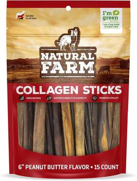 Natural Farm 445006431480 Peanut Butter Flavor Collagen Sticks For Dogs 6 Inch 15 Pack