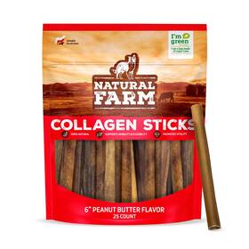 Natural Farm 810115900481 Peanut Butter Flavor Collagen Sticks For Dogs 6 Inch 25 Count Long-last