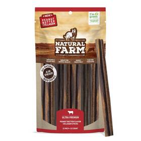 Natural Farm 810115900504 Peanut Butter Flavor Collagen Sticks For Dogs 12 Inch Pack Lo
