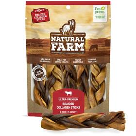 Natural Farm 810115900511 Braided Collagen Chews For Dogs 6 Inch 5 Pack Sticks Dog Che