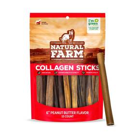 Natural Farm 810115900658 Peanut Butter Stuffed Collagen Sticks For Dogs 6 Inch 15-pack Rawhide-fre
