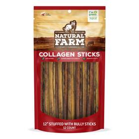 Natural Farm 810115900719 Bully Sticks Stuffed Collagen For Dogs 12 Inch 12-pack Rawhide-fre