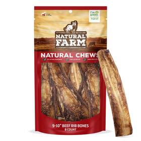 Natural Farm 810115900801 Rib Bones For Dogs 9-10 Inch 8 Pack - Beef Ribs Farm-raised Cattle Slow
