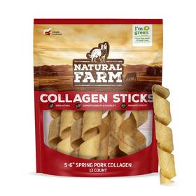 Natural Farm 810115901822 Curly Pork Collagen Sticks 5-6 Inch 12 Pack Fully Digestible And Do