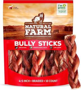 2027 Natural Farm 810115901846 Odor Free Braided Bully Sticks 4-5 Inch 10 Pack Exp 08/2027 New