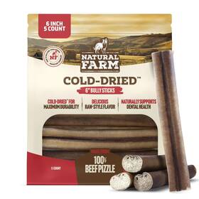 Natural Farm 810115905394 Colddried Bully Sticks 6 Inch 5 Count Odor Free Longer Lasting High Protei