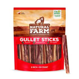 Natural Farm 850002762662 Gullet Sticks 6 Inch 50 Pack - One Ingredient Beef Esophagus Chews Fully