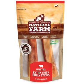 Natural Farm 850002762983 Odor-free Jumbo Bully Sticks 6 Inch 2 Pack Extra-thick Chews For Dogs F