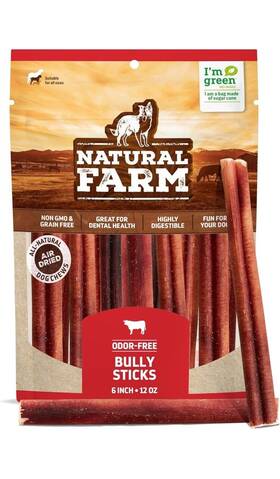 Natural Farm 850024882102 Bully Sticks Odor-free 6 Inch 12 Ounces Packaged By Weight