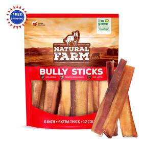 Nf034jbs-612-upc Natural Farm Bully Sticks 6 Inch 12 Pack Dog Treats Dental Chews Odor Free Jumbo