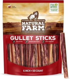 Natural Farm Pet 313051855803 Gullet Sticks 6 Inch 50 Pack - One Ingredient Beef Esophagus Che
