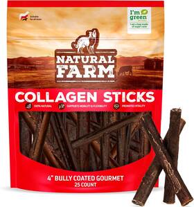 Natural Farm Pet 445028030098 Bully Coated Gourmet Collagen Sticks 4 Inch 25 Pack Real